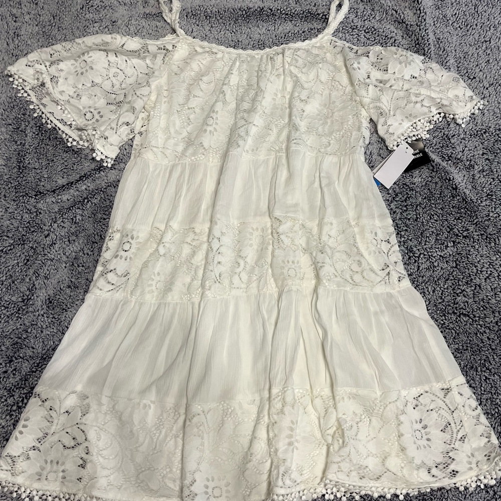 Robbie Bee White Lace Off-Shoulder Mini Dress